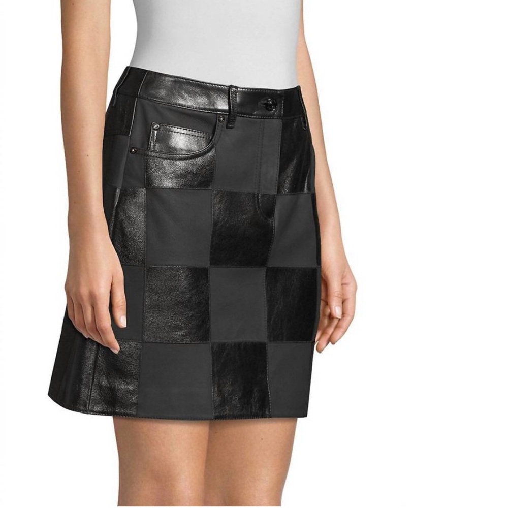 NWT Escada Lalla Checkered Leather Skirt, Size 38